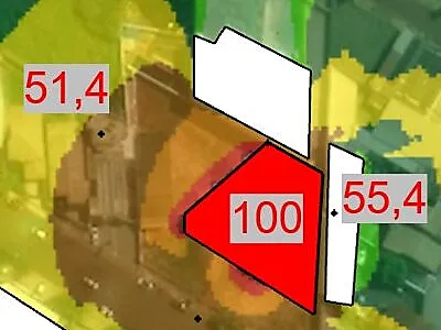 Imagem de projeto acústico com números e formas geométricas, representando consultoria e engenharia acústica.