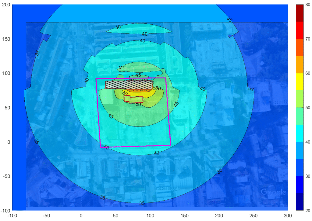Mapa de ruído gerado para planta industrial da Tractebel na cidade de Porto Alegre/RS