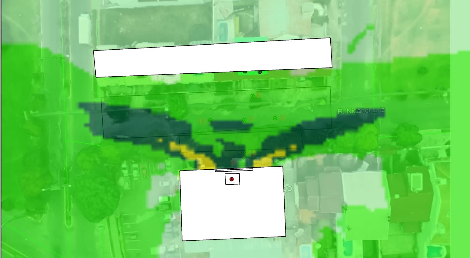 Mapa de ruído após a instalação da barreira acústica em frente a condensadora do supermercado em Porto Alegre