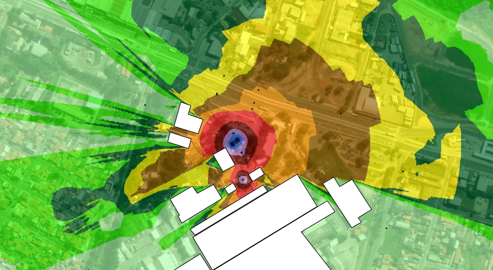 Mapa de ruído da empresa Combio Pirelli de Campinas SP antes da execução das soluções acústicas
