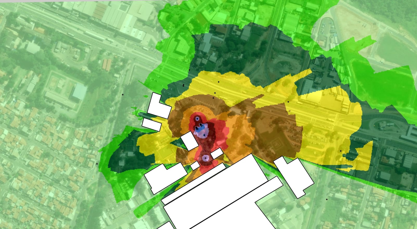 Mapa de ruído da empresa Combio Pirelli de Campinas SP após a instalação das barreiras acústicas