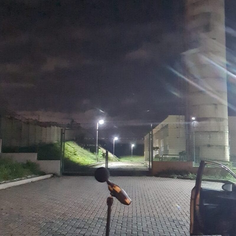 Realização de medição acústica em frente a empresa Pirelli para realização de estudo de impacto a vizinha